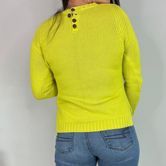 525 America Open Knit Side Slit Neon Green Sweater - Picture 3 of 8